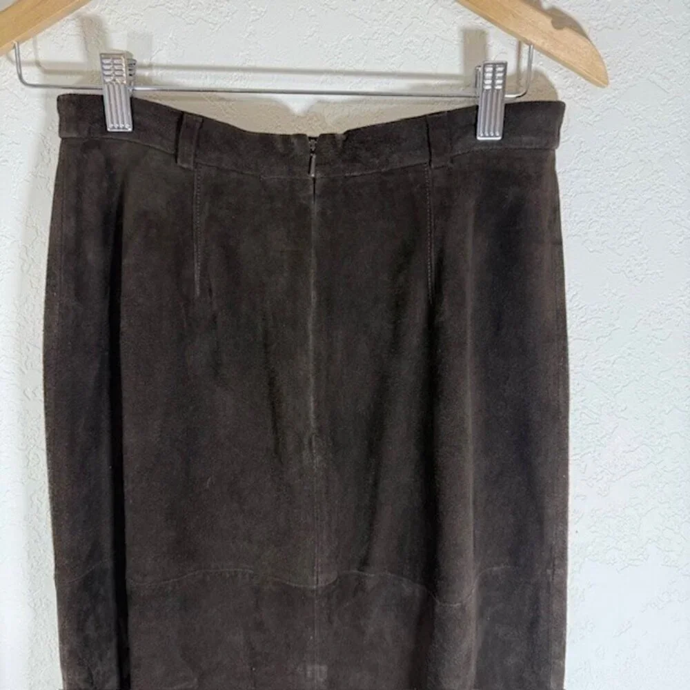 VTG Joseph Abboud Womens Suede Leather‎ Maxi Skirt Size 8 Brown Riding Western